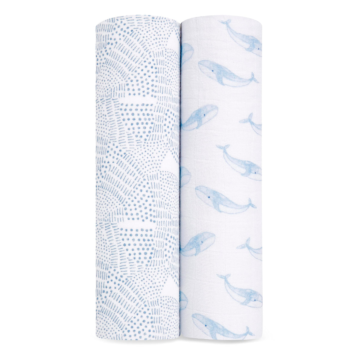 aden + anais Boutique Muslin Swaddle Oceanic pack close-up showing breathable organic cotton.