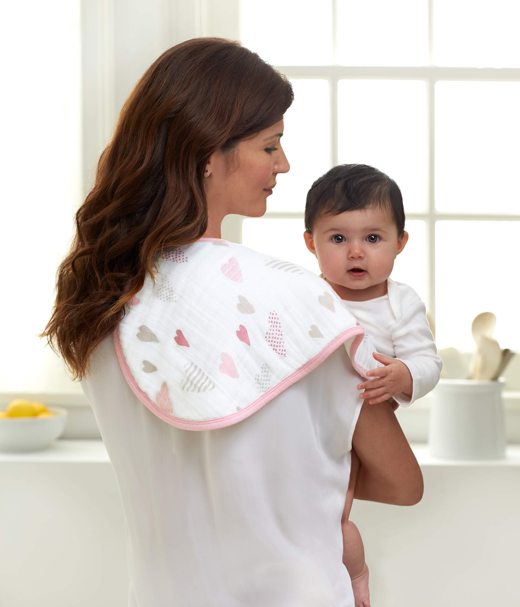 aden + anais Burpy Bib shows four-layer muslin absorbency for spills.