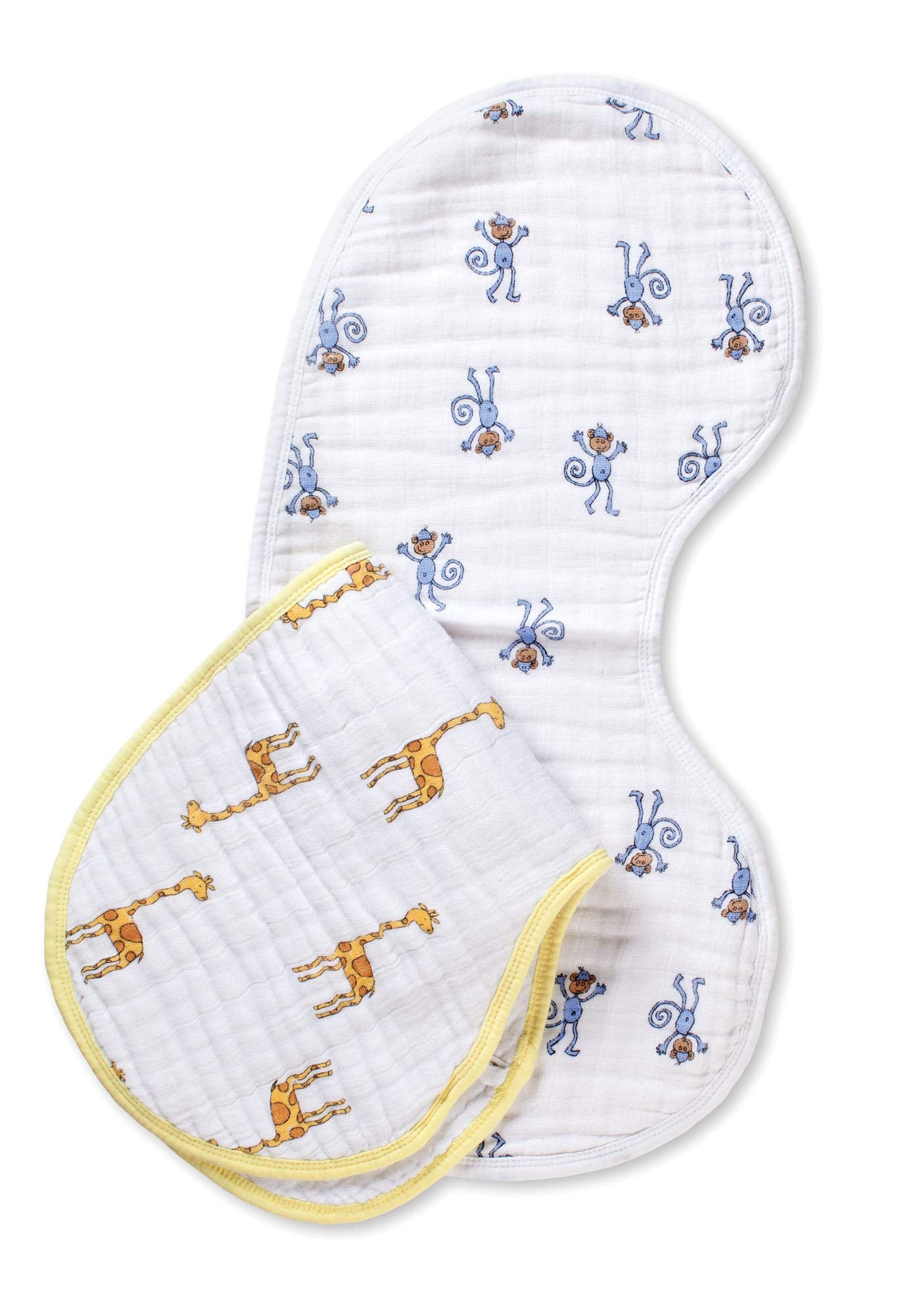 aden + anais Burpy Bib Jungle Jam shoulder-drape shows versatile, no-slip burp cloth protection