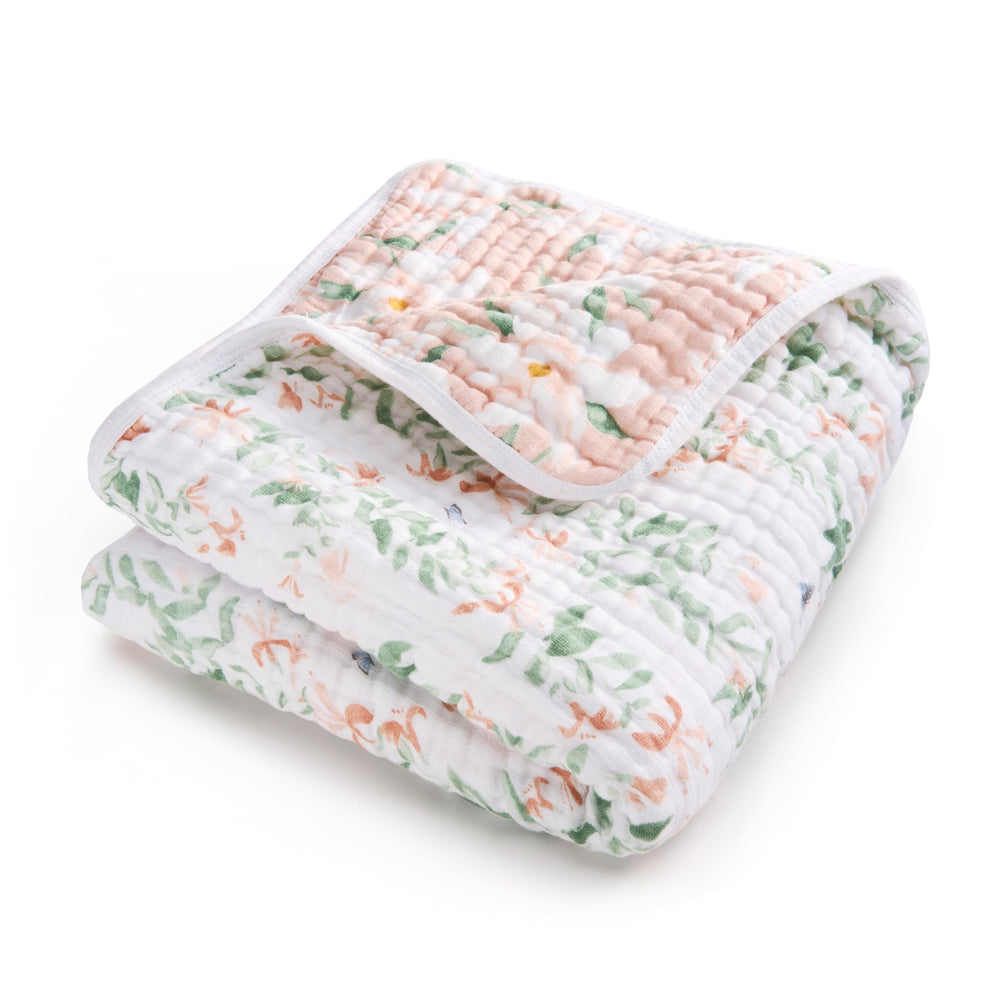 aden + anais Dream Blanket, four-layer muslin, breathable warmth during naps.