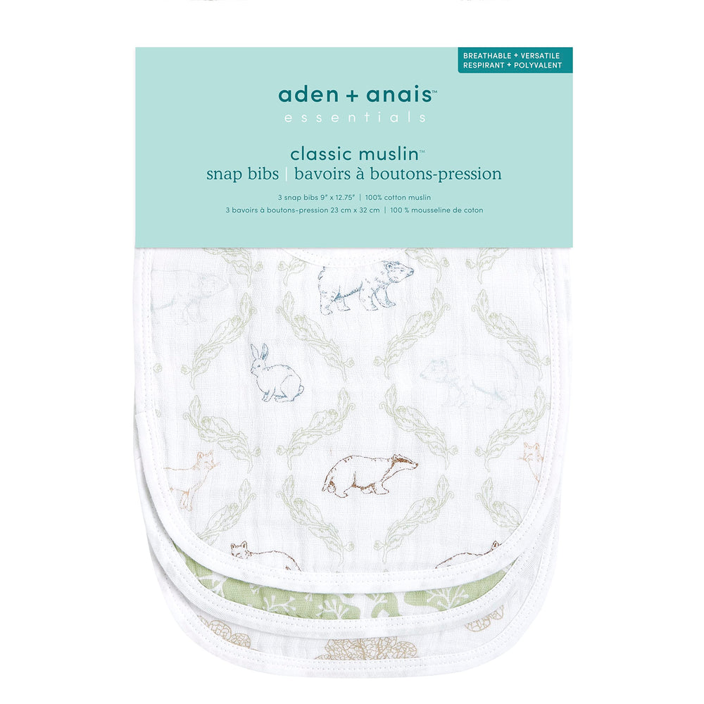 aden + anais Essentials bib with front adjustable snaps that grow with baby during feeds