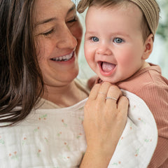 Aden + Anais Essentials burpy bib Blushing Bunnies design adds cute practicality