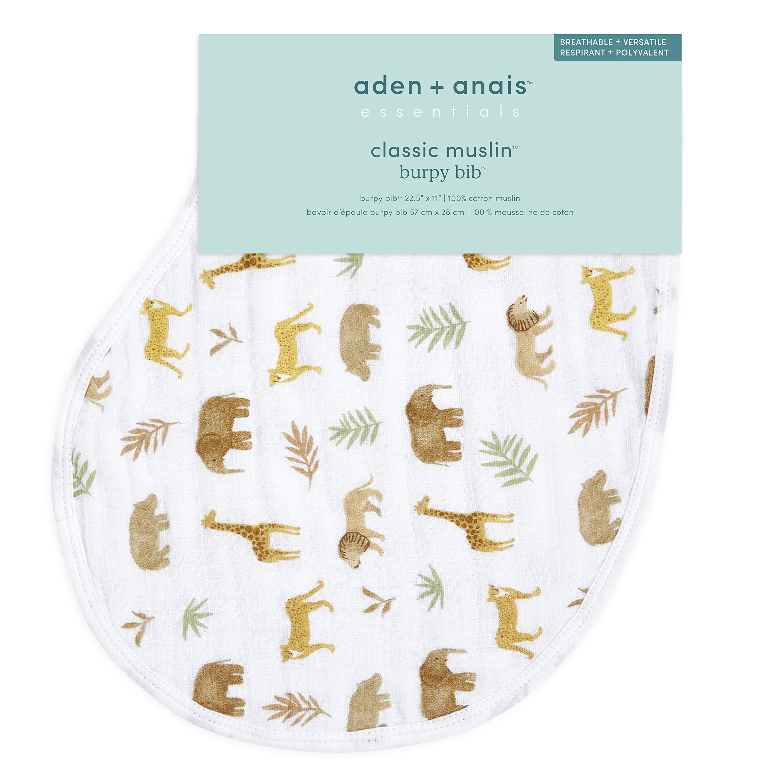 aden + anais burpy bib draped on baby shoulders demonstrates secure contour and drape