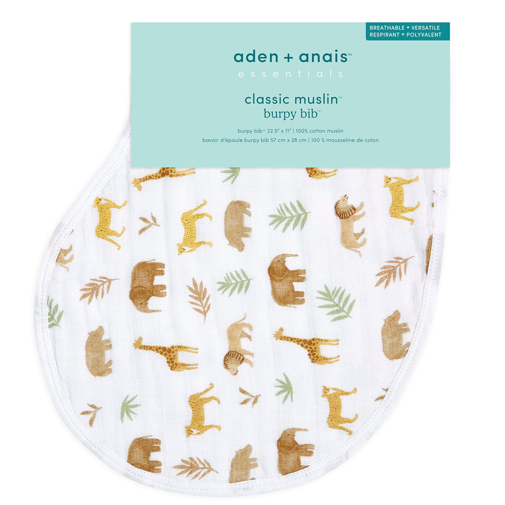aden + anais burpy bib draped on baby shoulders demonstrates secure contour and drape