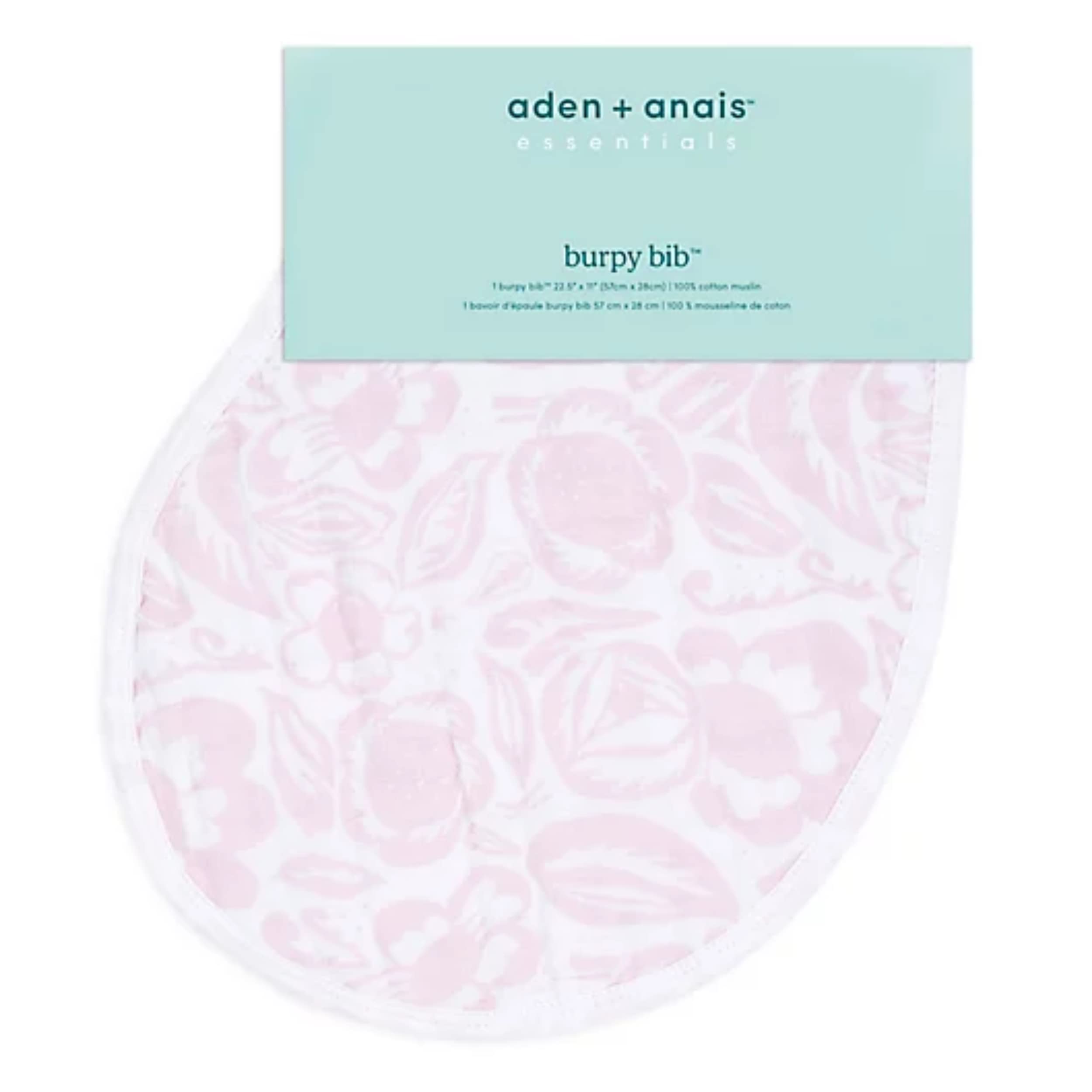 aden + anais Essentials Burpy Bib worn by baby in full-coverage mode for spills and drool