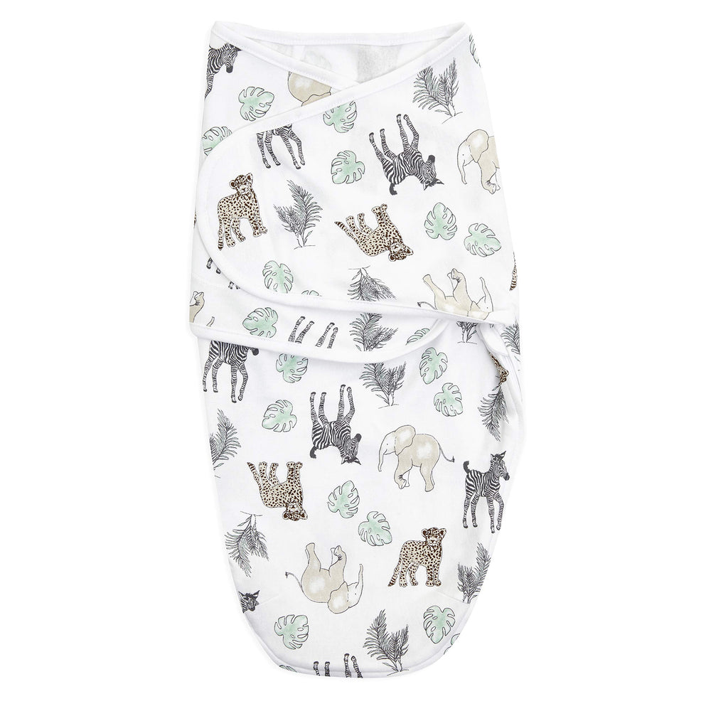 aden + anais Essentials Cotton Knit swaddle on baby highlights breathable comfort for naps