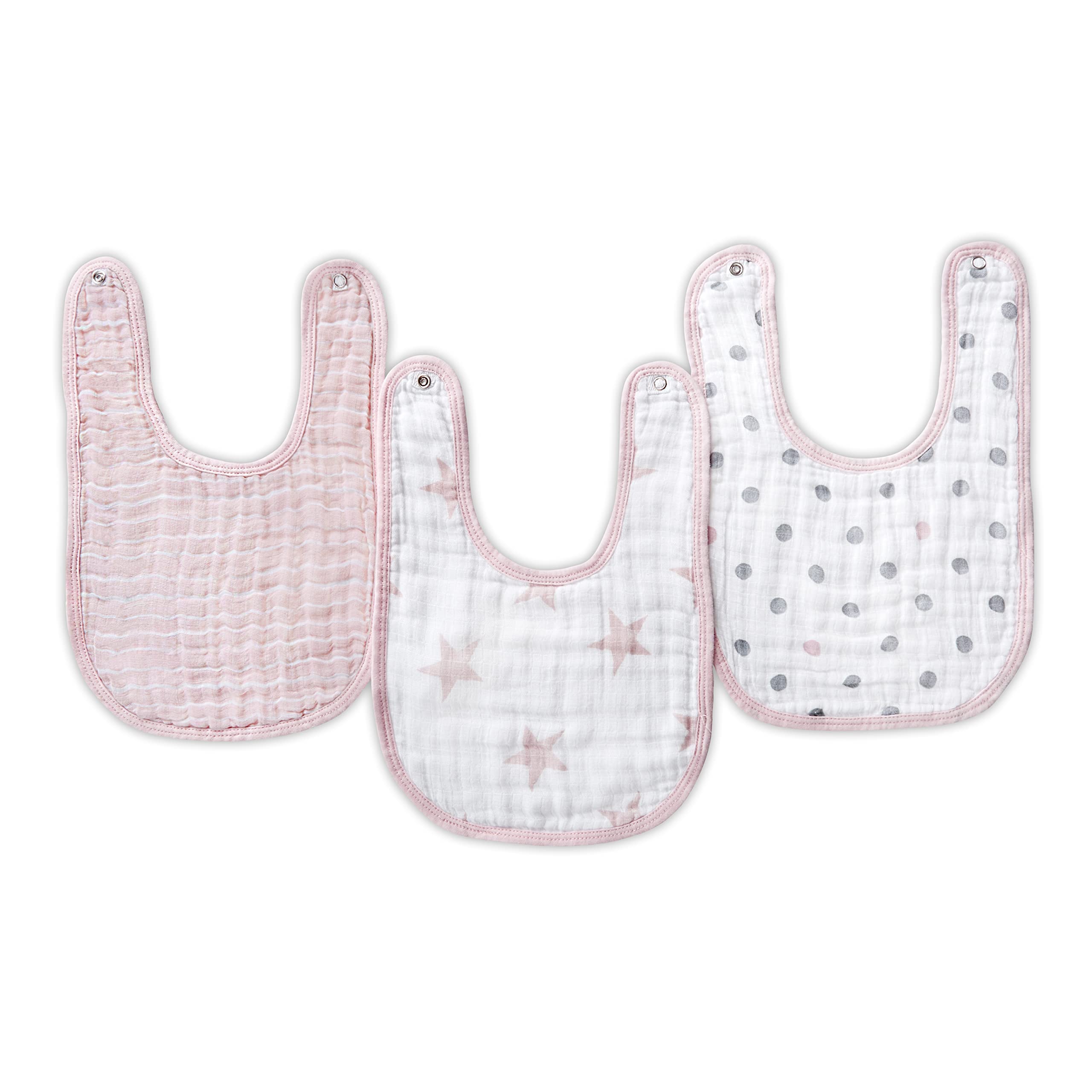 aden + anais essentials cotton muslin snap bib 3-pack on table supports mess-free feeding.