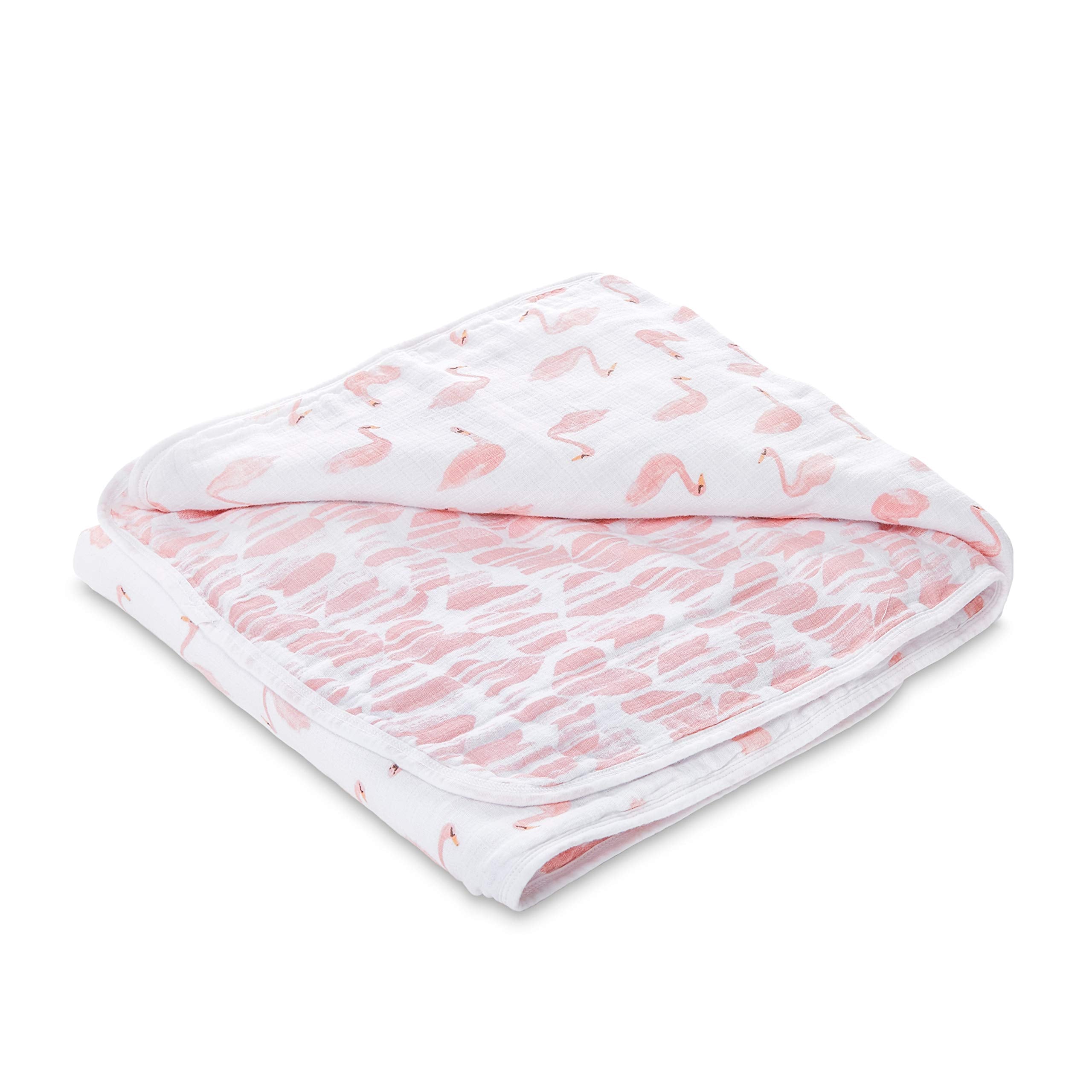 aden + anais Essentials Dream Blanket swans closeup shows breathable muslin softness for gentle nursery comfort.