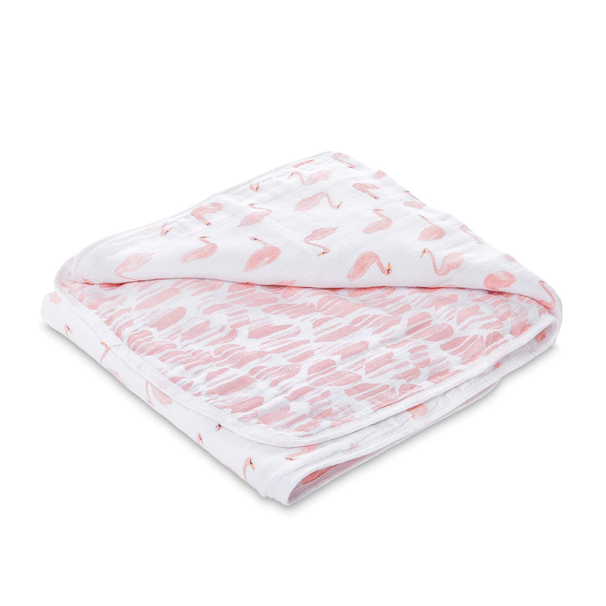 aden + anais Essentials Dream Blanket swans closeup shows breathable muslin softness for gentle nursery comfort.