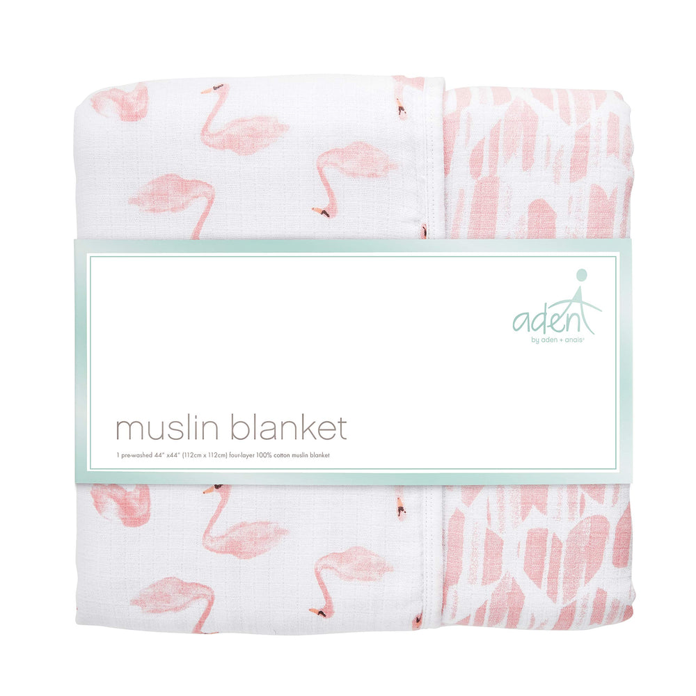 aden + anais Essentials Dream Blanket swans on baby demonstrates lightweight warmth during stroller rides.