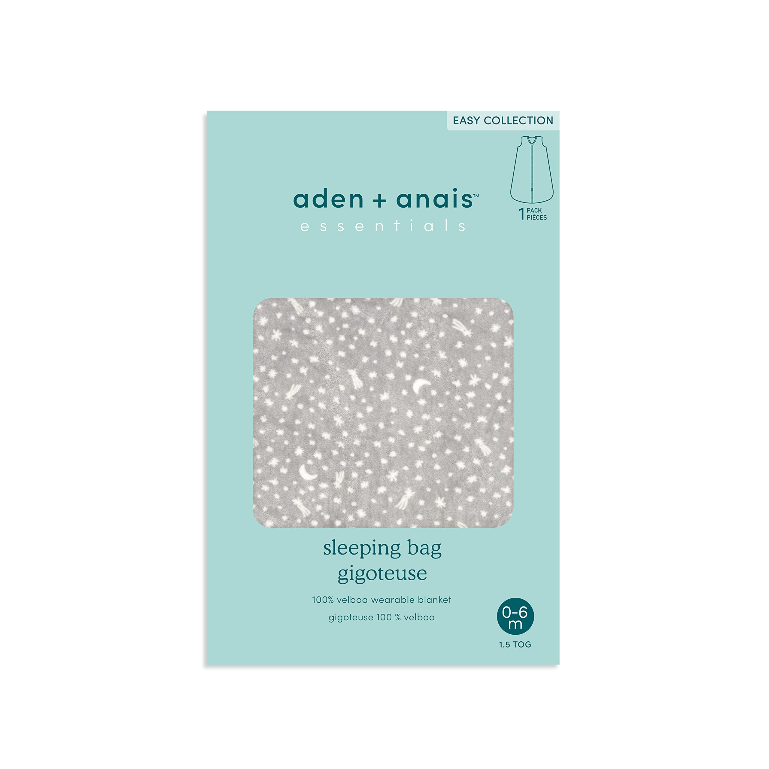 aden + anais Essentials Easy Sleeping Bag Winter Sky sleeveless design to help prevent overheating.