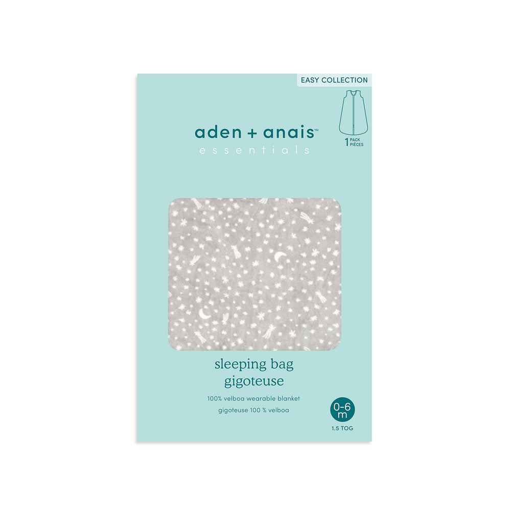 aden + anais Essentials Easy Sleeping Bag Winter Sky sleeveless design to help prevent overheating.