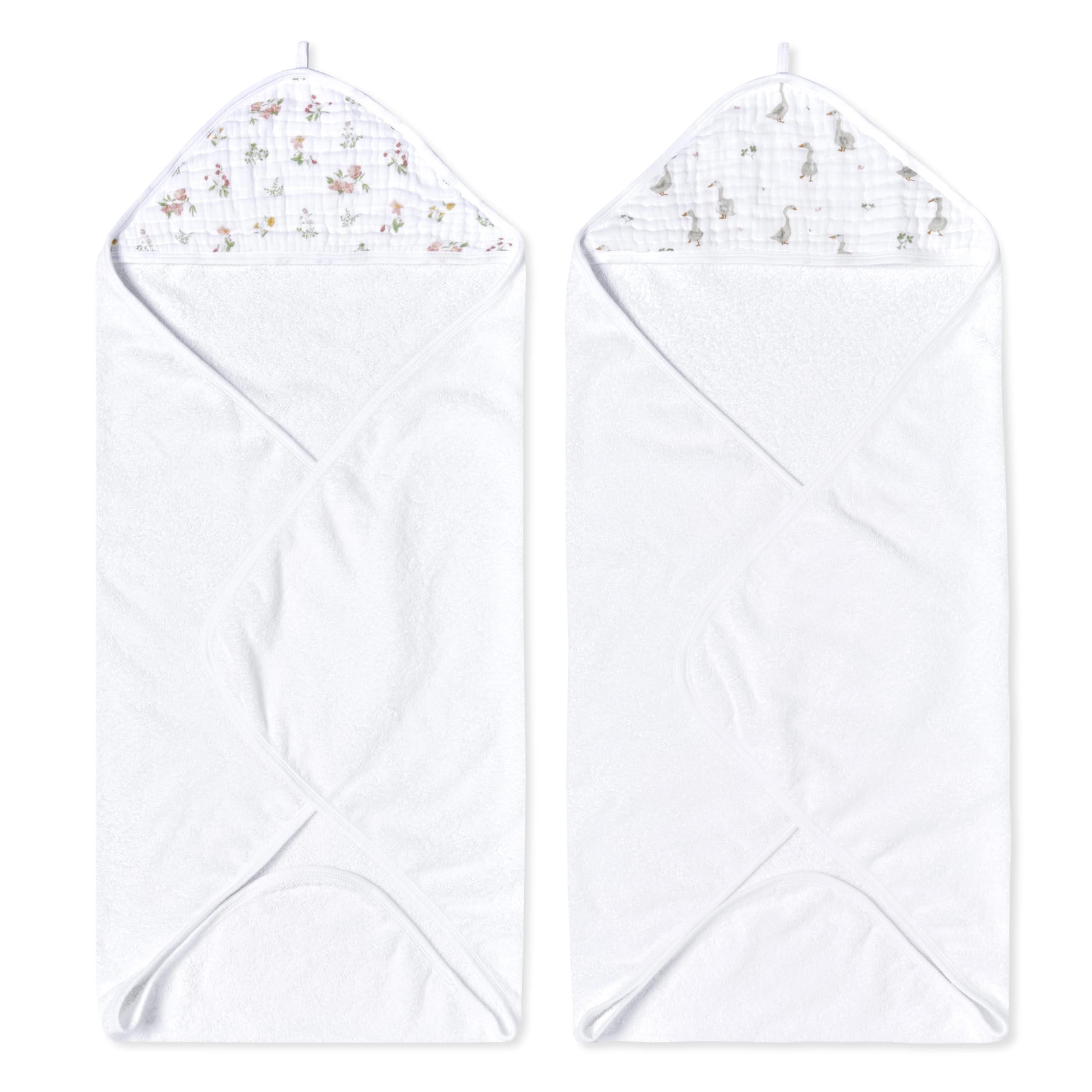aden and anais Essentials hooded towel Country Floral front view shows plush cotton terry for gentle drying