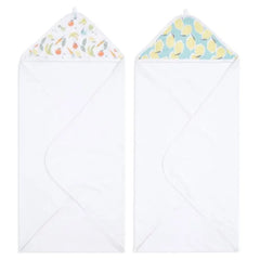 aden + anais Essentials hooded bath towel flatlay shows soft cotton and post-bath warmth