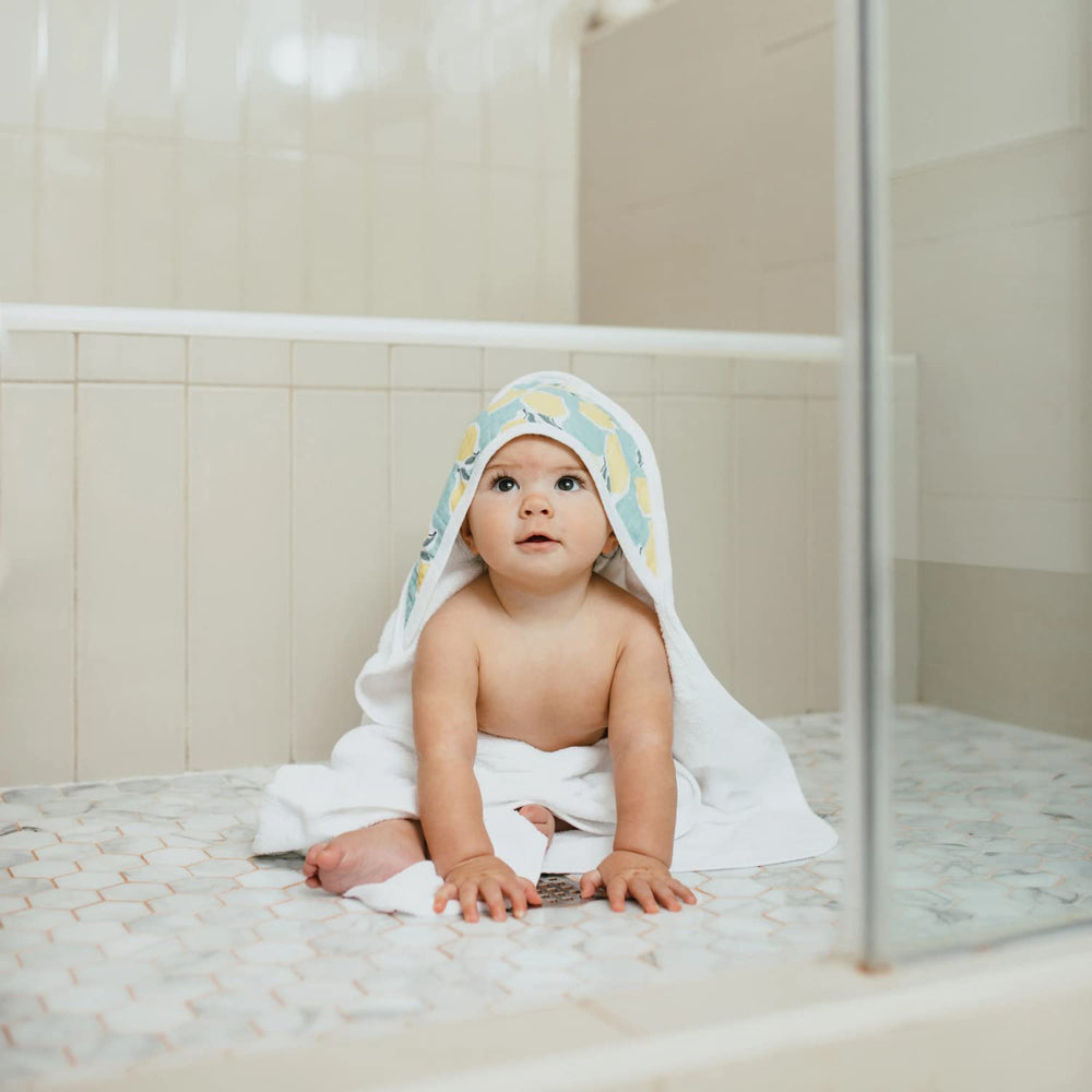 aden + anais Essentials hooded bath towel hood-closeup highlights plush terry and the muslin hood
