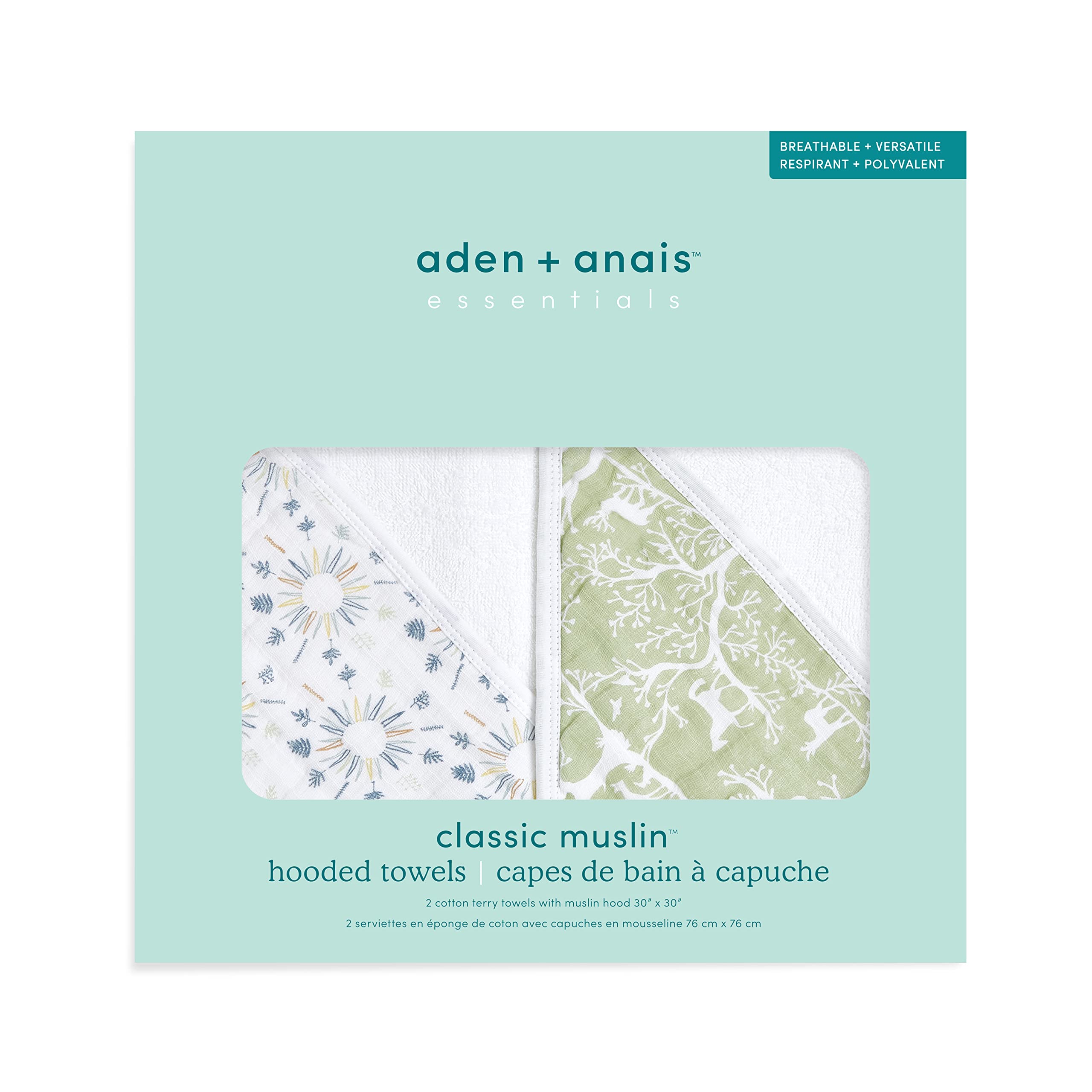 aden + anais Essentials hooded towel Harmony on a baby after bath for gentle drying