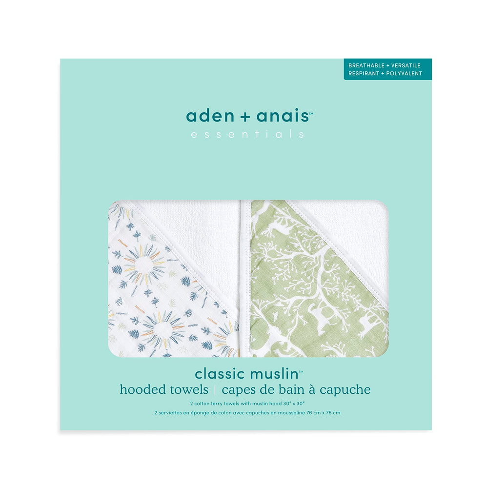 aden + anais Essentials hooded towel Harmony on a baby after bath for gentle drying