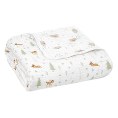 aden + anais Essentials blanket with Disney Friends-Bambi Forest pattern for cozy four-layer muslin warmth.