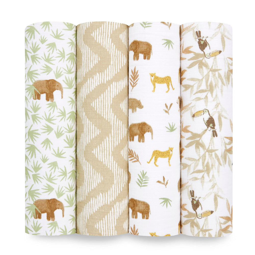 aden + anais Essentials muslin swaddle blankets packaging, ideal gifting and baby care.