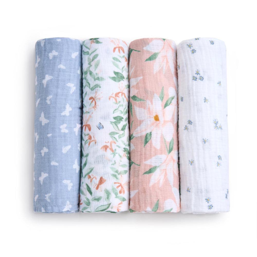 aden + anais butterfly garden swaddle blanket print for cozy newborn comfort.