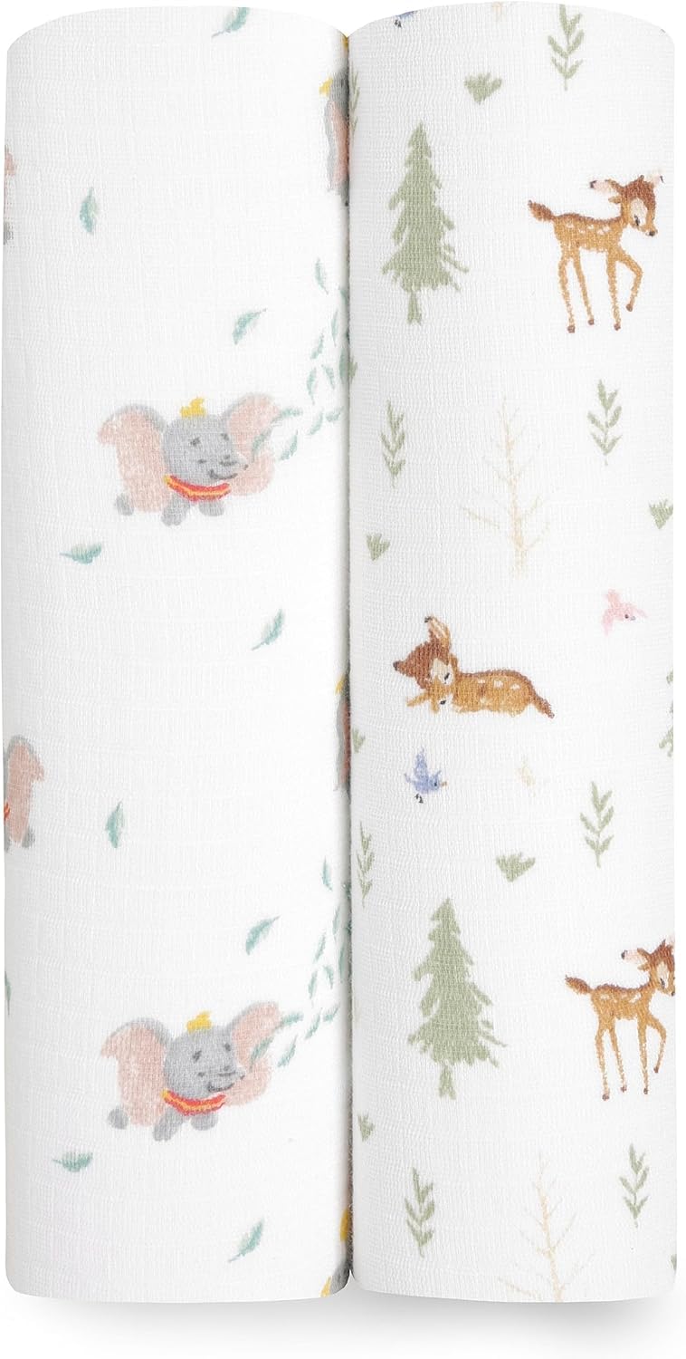 aden + anais Essentials muslin swaddle Disney Friends pack ready for cozy, breathable swaddling