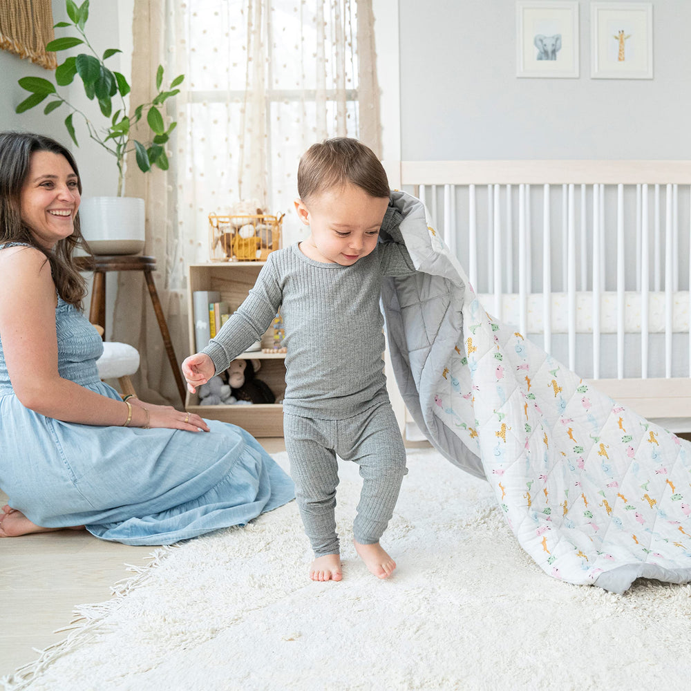 Aden + Anais Essentials reversible blanket close-up showing cotton muslin front and poplin back.