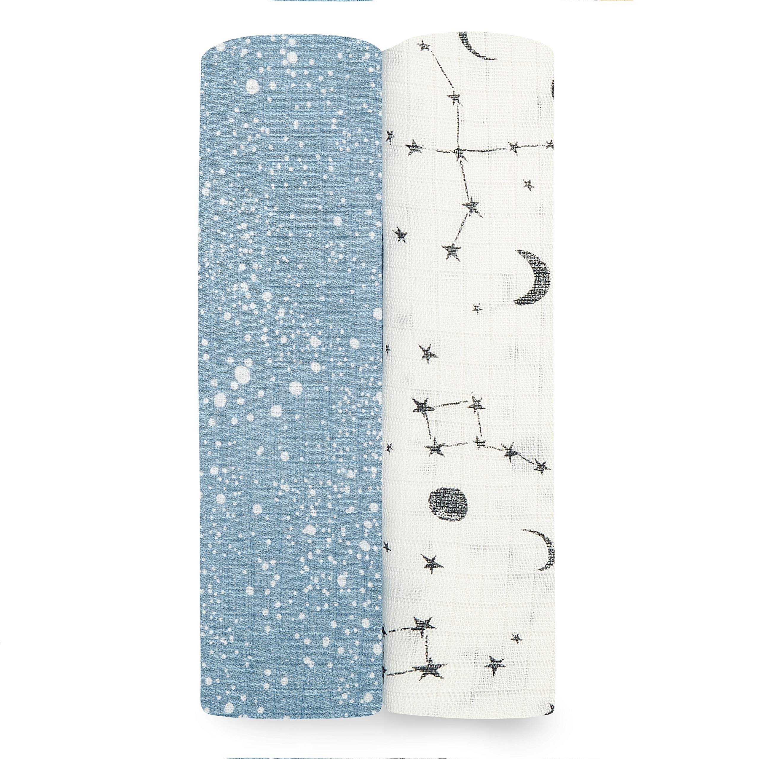 aden + anais Essentials Silky Soft Swaddle Cosmic Galaxy closeup shows buttery softness for baby's skin