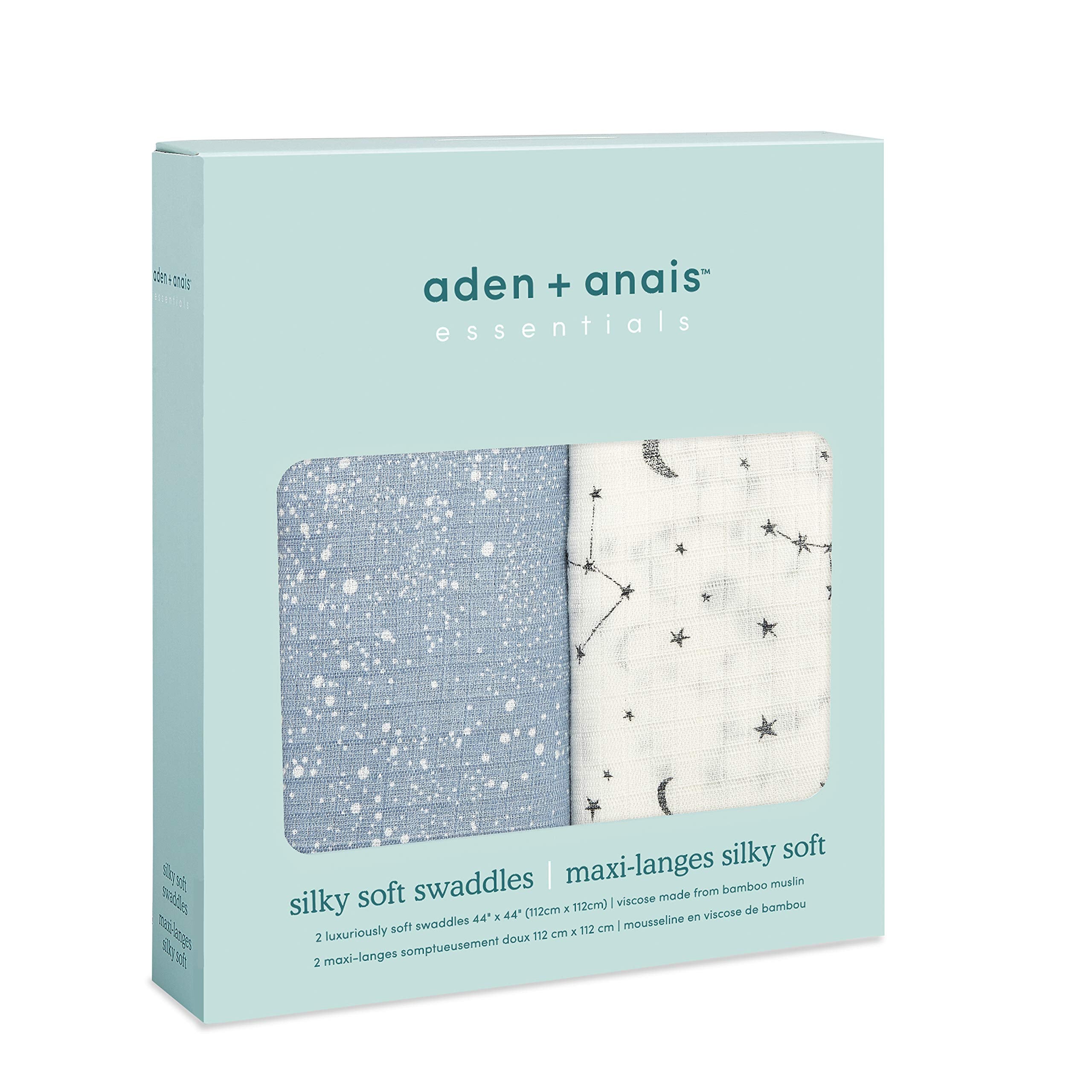 aden + anais Essentials Silky Soft Swaddle Cosmic Galaxy used as a stroller cover for sun protection