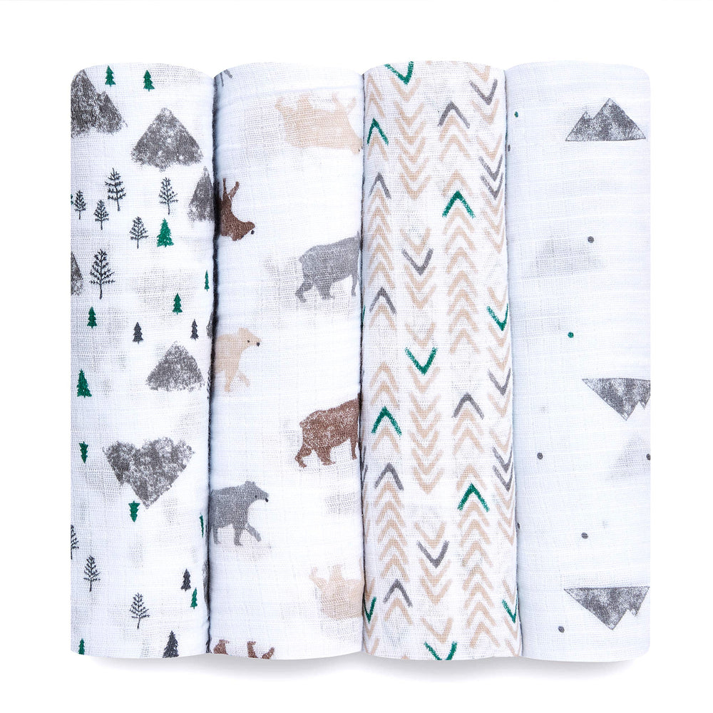 aden + anais Essentials Swaddle Bear Print for newborn comfort and breathable warmth.
