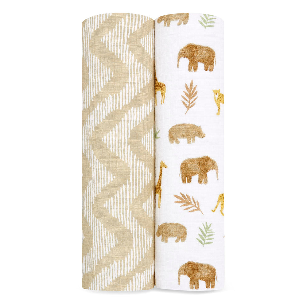 aden + anais Essentials swaddle blanket 44x44 folded for breathable, snug wrapping.