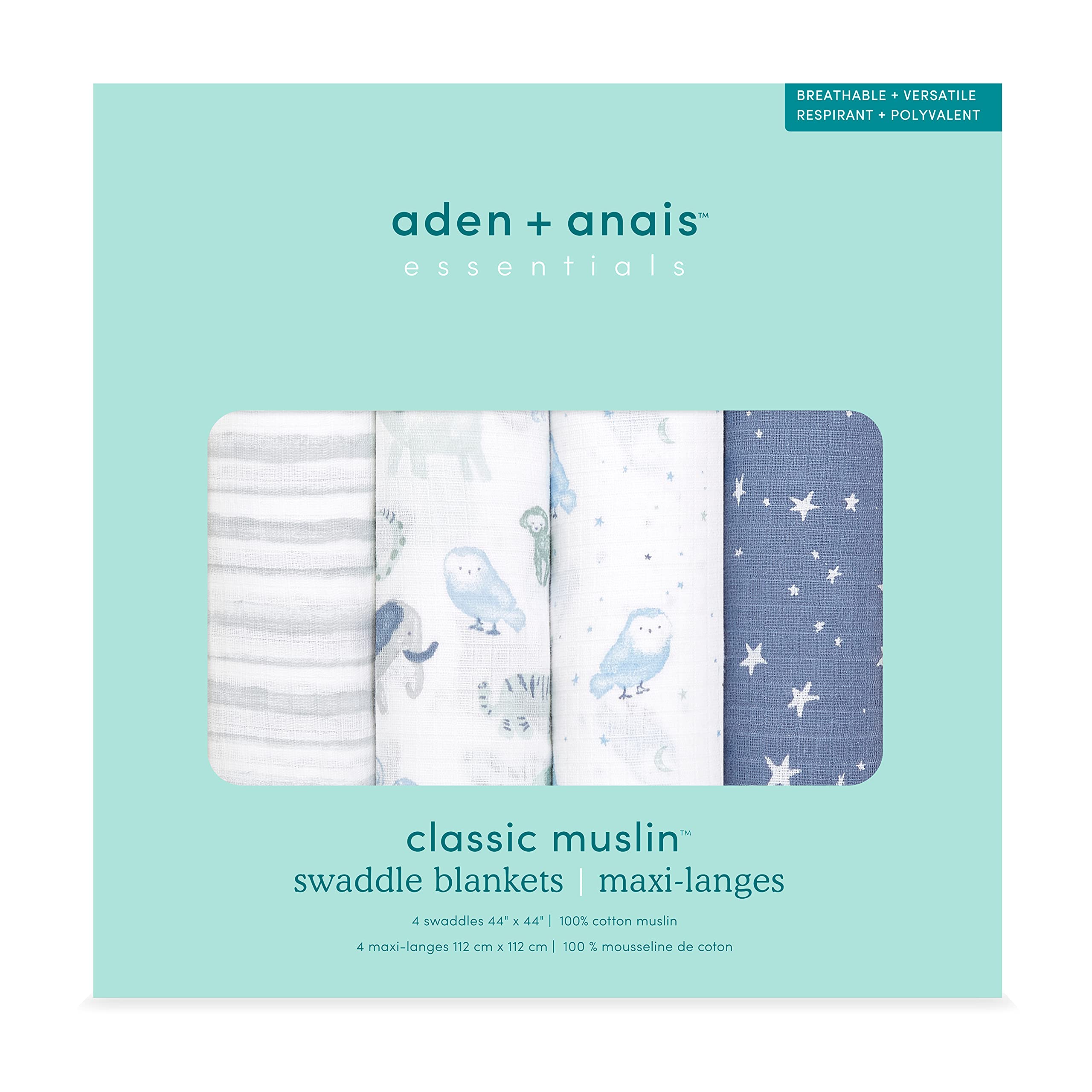aden + anais Essentials swaddle blanket close-up reveals breathable cotton muslin texture.