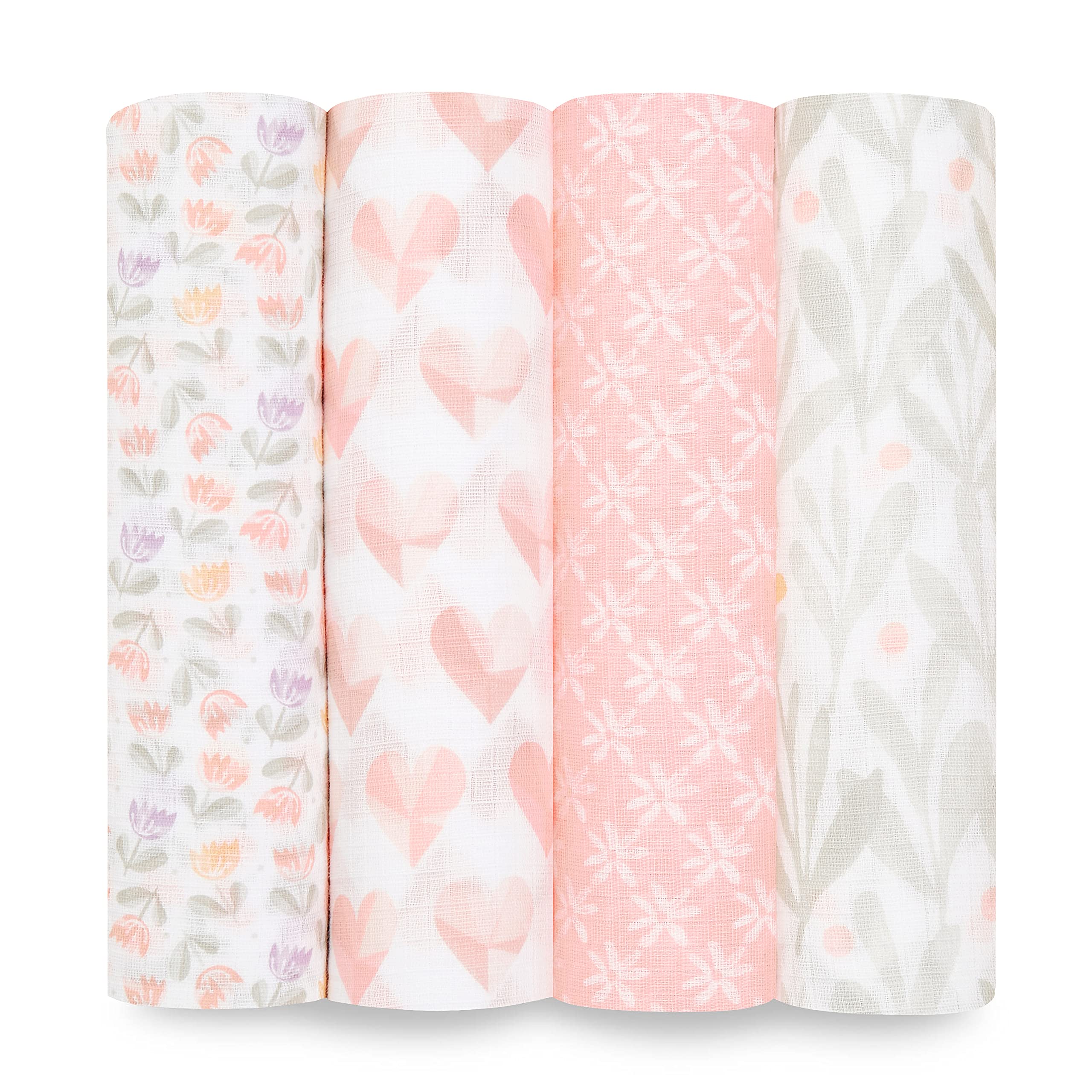 aden + anais Essentials Piece of My Heart swaddle blanket, breathable 44x44 inches for cozy swaddling