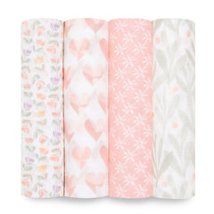 aden + anais Essentials Piece of My Heart swaddle blanket, breathable 44x44 inches for cozy swaddling