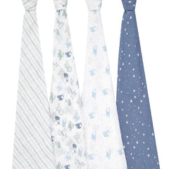 aden + anais Essentials swaddle blanket prints on display highlight coordinated nursery style.