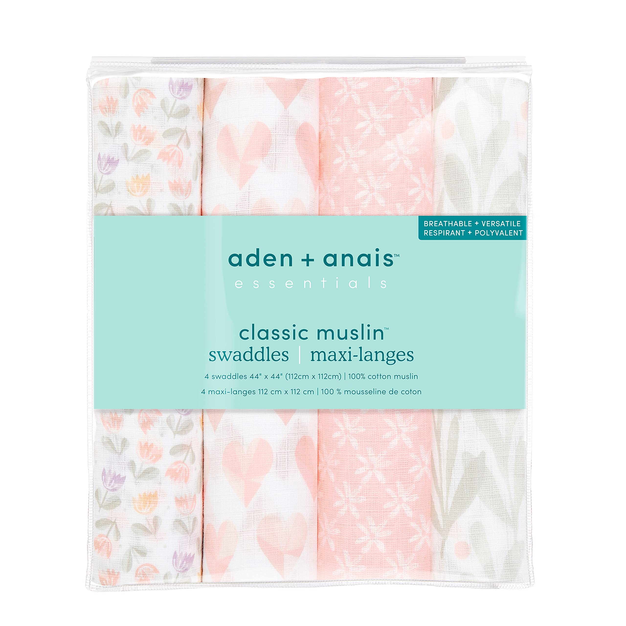 aden + anais Essentials soft muslin swaddle, gentle on delicate newborn skin