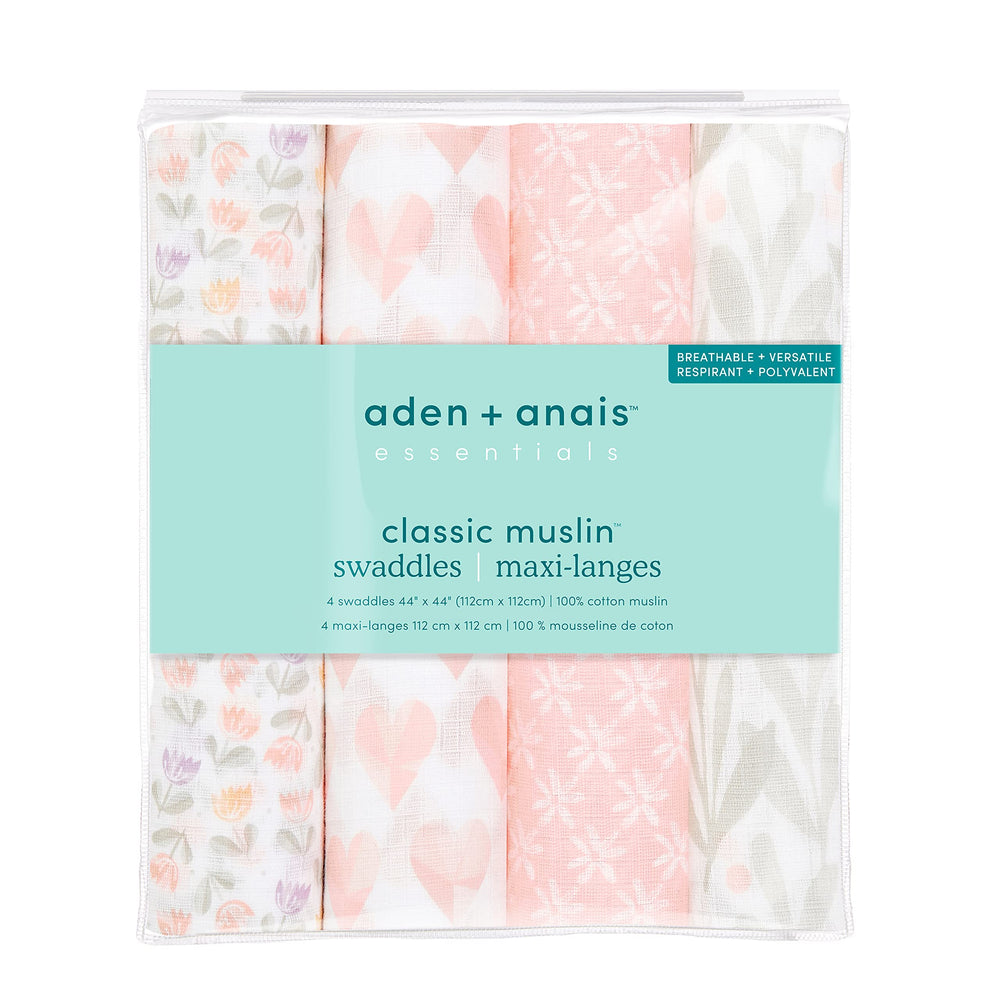 aden + anais Essentials soft muslin swaddle, gentle on delicate newborn skin