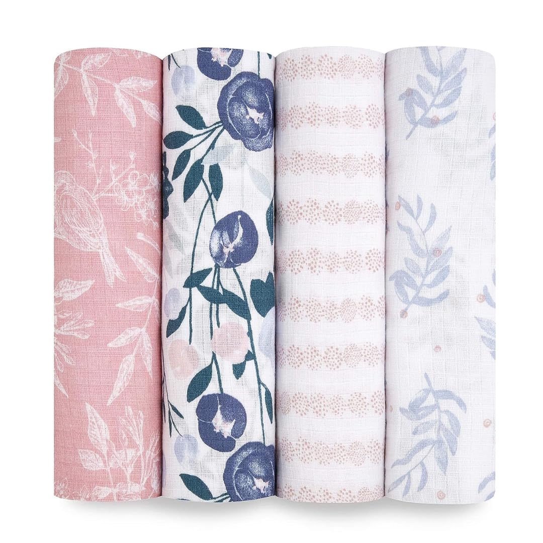aden + anais Flower's Bloom swaddle folded, showcasing soft, breathable muslin.