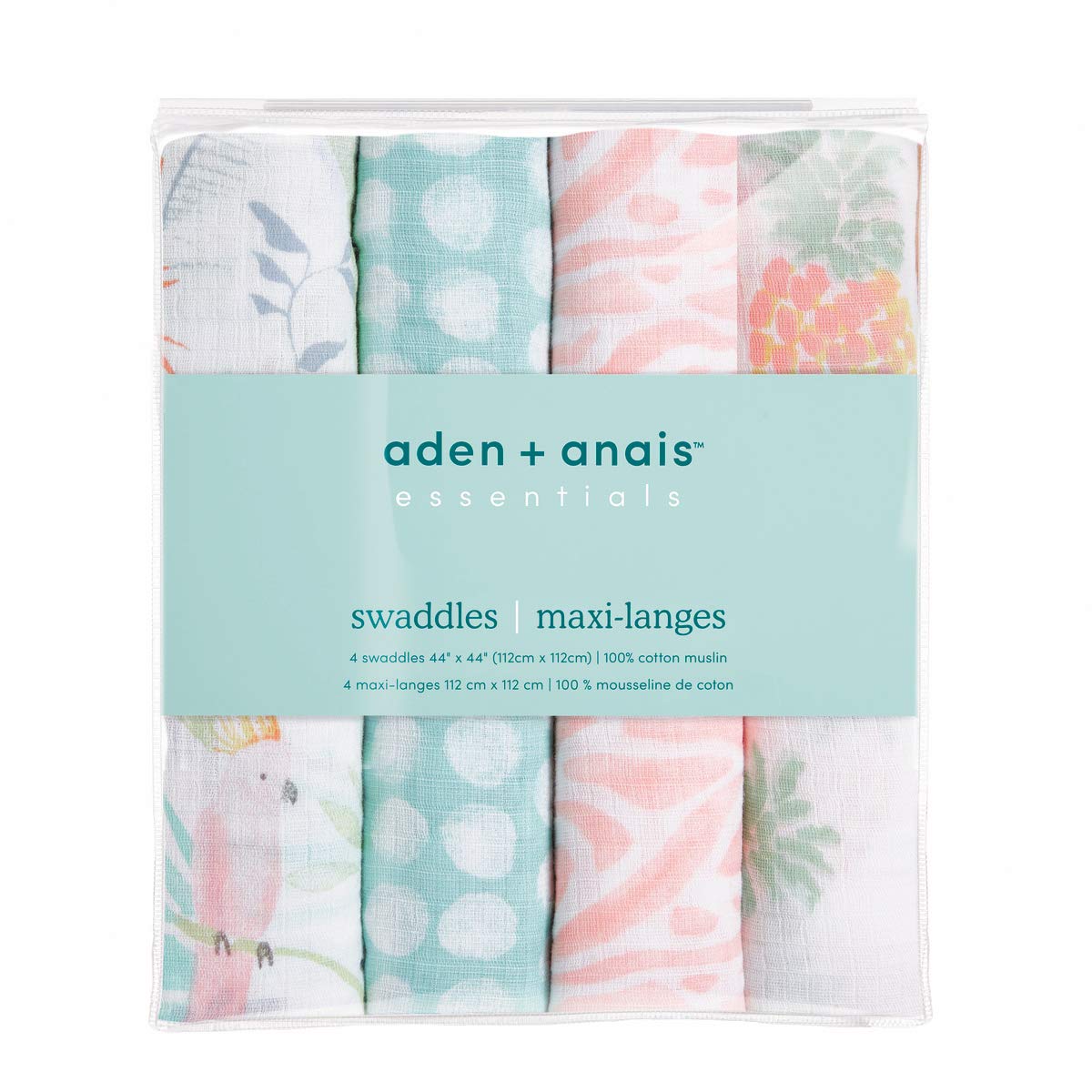 aden + anais Essentials Swaddle Tropicalia blanket used as a stroller cover for shade