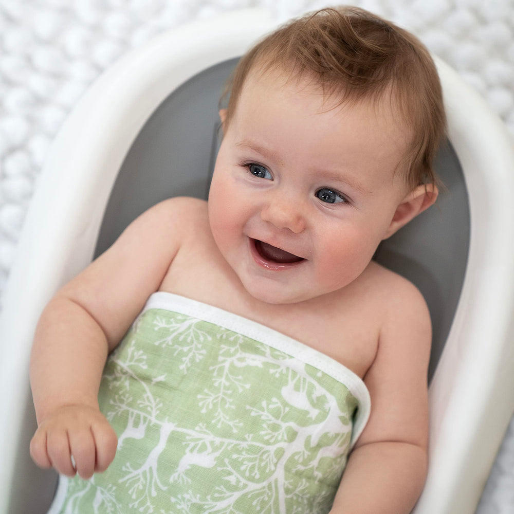 aden + anais Essentials Washcloth 3-Pack baby-use image illustrating bath time cleansing