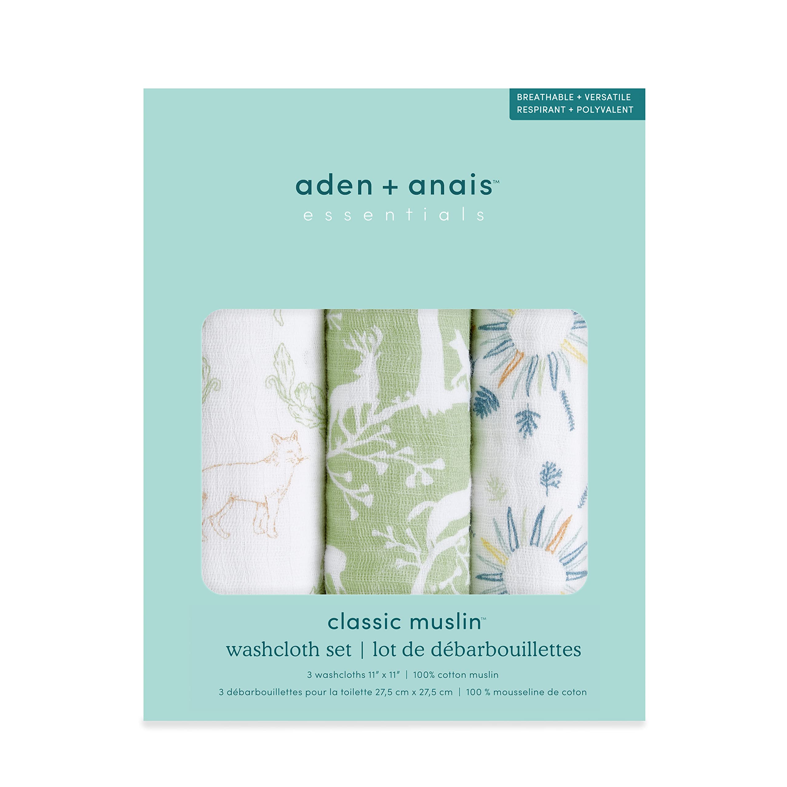 aden + anais Essentials Washcloth 3-Pack closeup of triple-layer muslin for absorbent performance