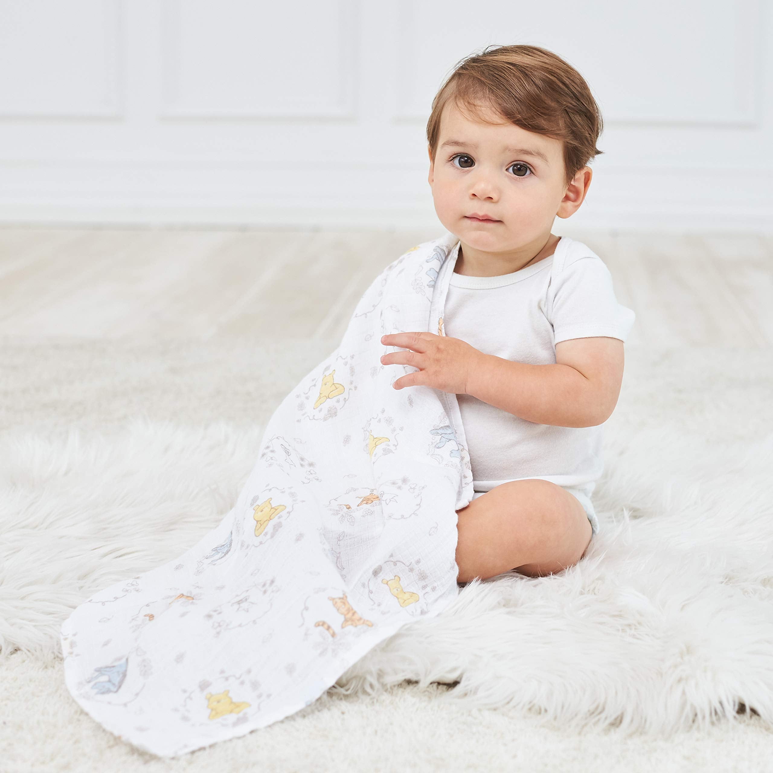 aden + anais Winnie + Friends swaddle pack shown as gift-friendly baby essentials