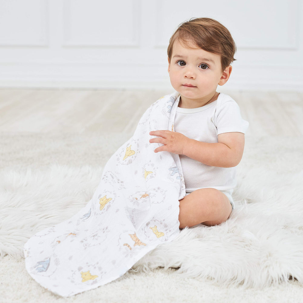 aden + anais Winnie + Friends swaddle pack shown as gift-friendly baby essentials