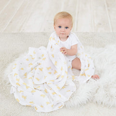 aden + anais Winnie + Friends swaddle blanket as nursing cover for discreet feeding moments