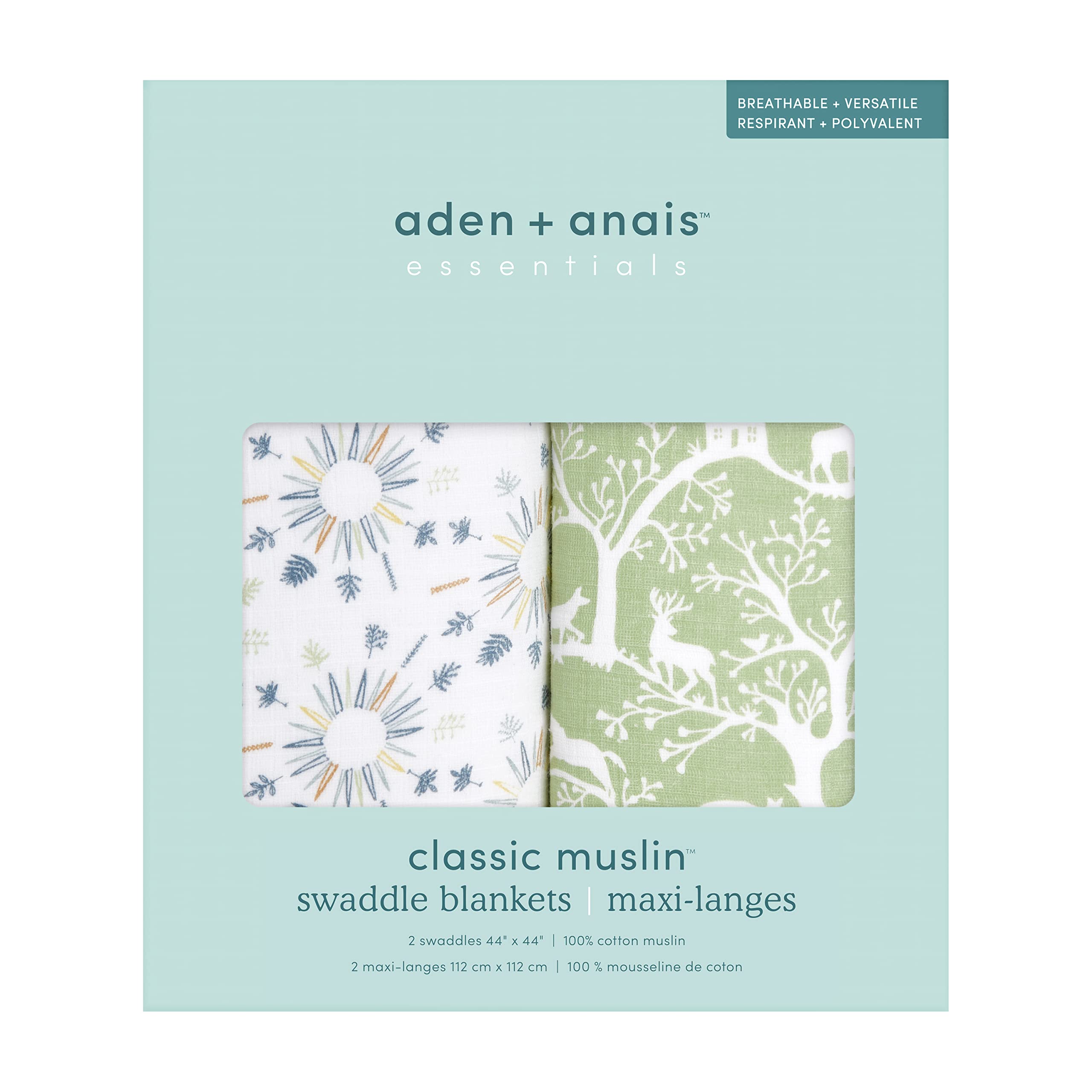 aden +anais Harmony swaddle 2-pack shown for easy, versatile newborn wrapping at bedtime.