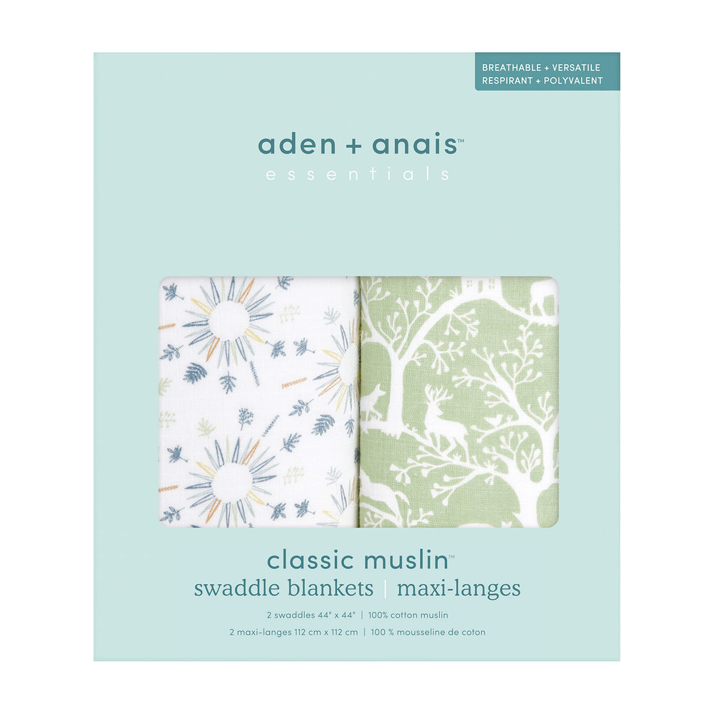 aden +anais Harmony swaddle 2-pack shown for easy, versatile newborn wrapping at bedtime.