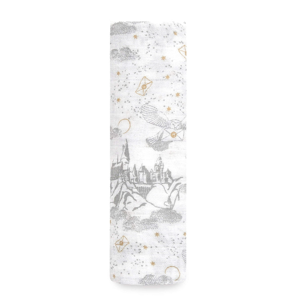 aden + anais Harry Potter swaddle blanket closeup fabric shows breathable muslin texture for baby comfort