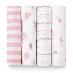 aden + anais Heart Breaker muslin swaddle blanket folded shows soft breathable comfort