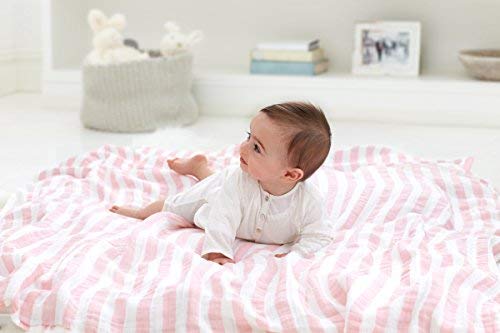 aden + anais Heart Breaker swaddle used as stroller cover adds shade and breathability