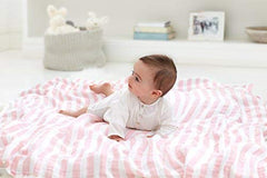 aden + anais Heart Breaker swaddle used as stroller cover adds shade and breathability
