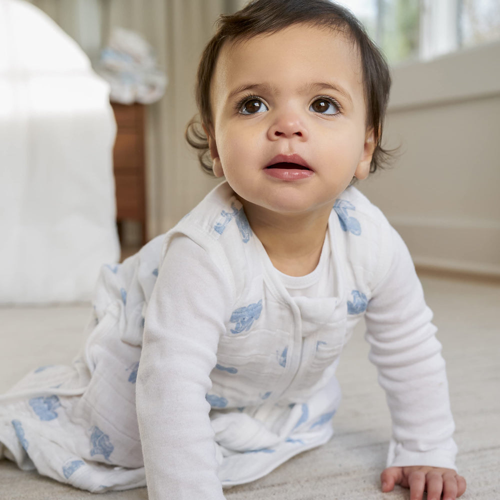 aden-anais muslin sleep sack close-up reveals soft two-layer organic cotton fabric